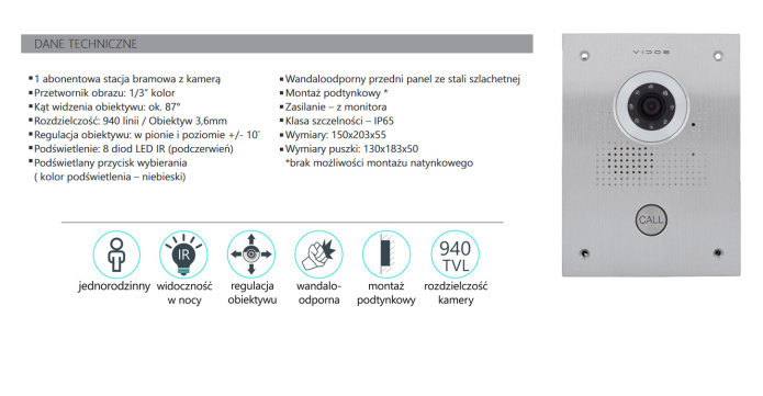 Vidos S551 – Stacja bramowa wideodomofonu